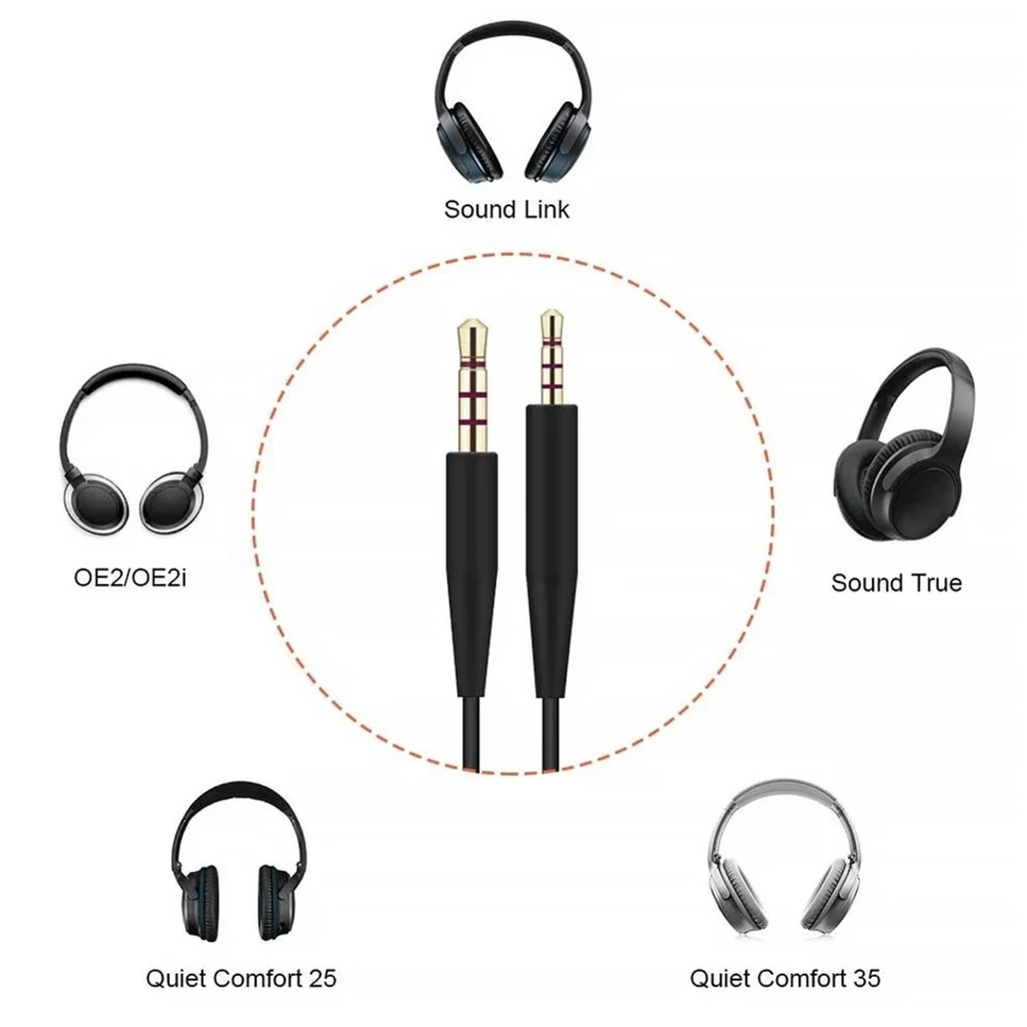 Cable de Repuesto Para Audífonos Bose QC25 QC35 OE2 AE2 700