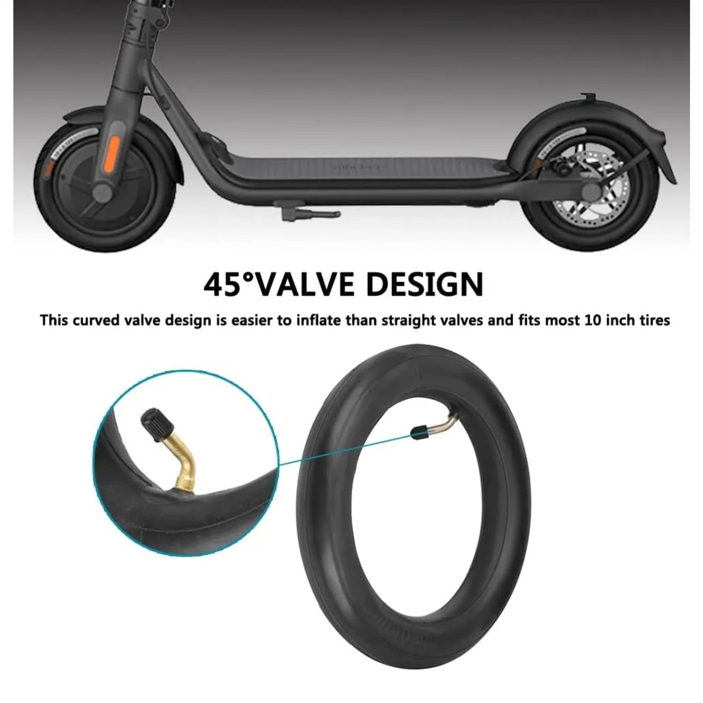 Camara 10 X 2.125 Rueda Neumatico Scooter Valvula Curva 45º