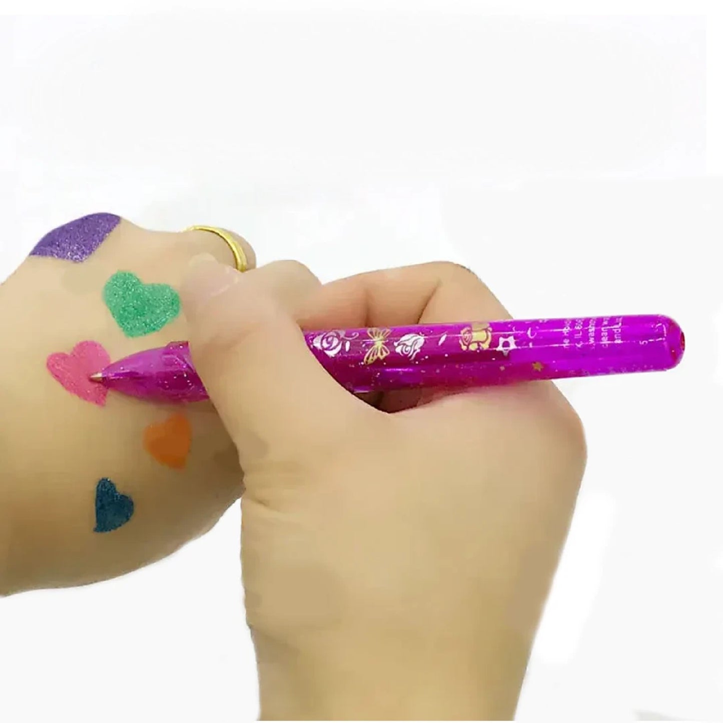 Kit Tatuajes Temporales Niña Lápiz Pasta Glitter + Plantilla