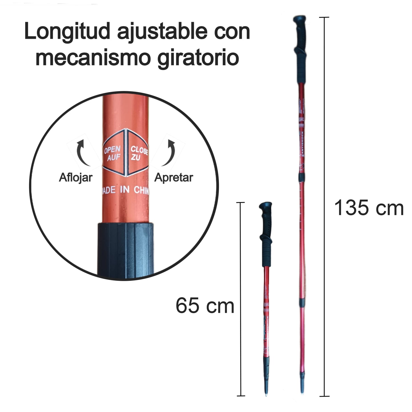 Pack 2 Bastones Trekking Palos Senderismo 3 Tramos Antishock