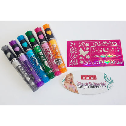 Kit Tatuajes Temporales Niña Lápiz Pasta Glitter + Plantilla